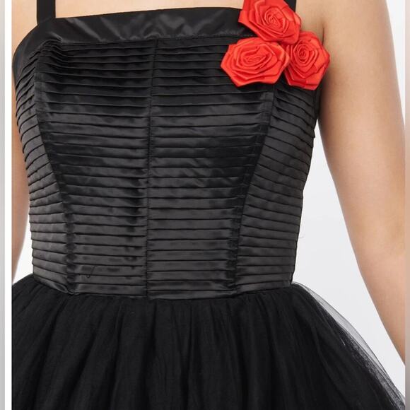 UNIQUE VINTAGE Black Satin and Tulle Black Swing Dress 1950s Sz 3X#11 - Picture 2 of 9